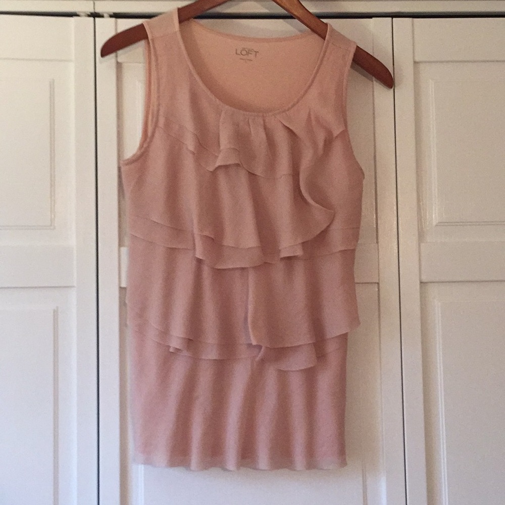 Loft Blush colored ruffle front tank